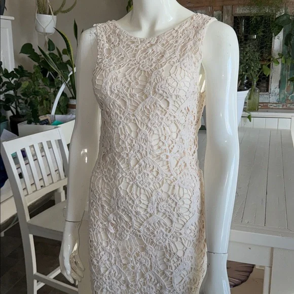 Temperance XS Elegant crochet Lace Sleeveless mini Dress cream - Picture 2 of 11